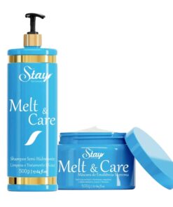 Kit Stay Tratamento Capilar Profissional com shampoo semi-hidratante e máscara de 500g para hidratação profunda.