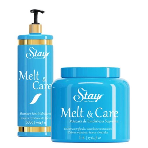 Kit Profissional Melt & Care com shampoo semi-hidratante e máscara de 1 kg para hidratação profunda.